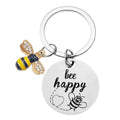 Bee Happy Round Disc Keychain Rhinestone Bee Charm view 5