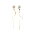 Three Petal Flower Linear Tassel Clip On Earrings With Polished Metal Details view 5