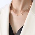 Gold Chain Necklace With Dangling Freshwater Pearl Drops view 2