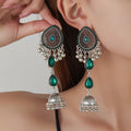 Ornate Teardrop Bell Fringe Long Earrings in Four Colors view 9