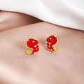 Red Snake Baby Gold Tone Novelty Small Stud Earrings view 6