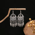 Fifty-One Silver Tone Ornate Ethnic Fringe Dangle Earrings view 4