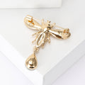 Gold Enamel Bee Brooch Yellow Wings Clear Teardrop Dangle view 3