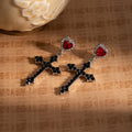 Black Cross and Red Heart Halo Long Dangle Earrings view 3
