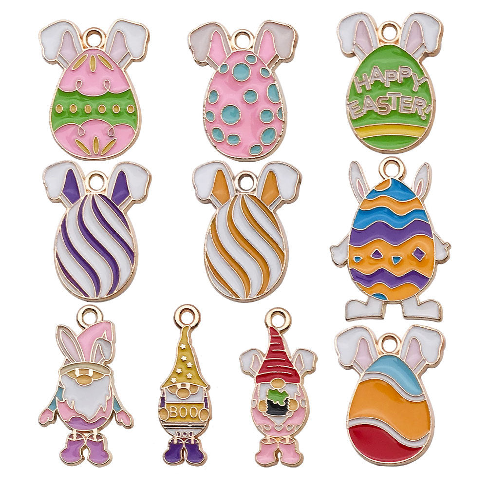 Enamel Zinc Alloy Easter Rabbit Egg Charm Pendant for Earrings Phone Strap DIY