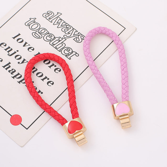 Heart Braided Cord Key Fob Gold Tone Metal Cap 7 Colors