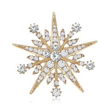 Large Layered Crystal Snowflake Brooch in Gold or Silver Tone