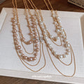 Gold Multi Layer Champagne Pearl Chain Long Necklace view 2