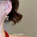 Red and White Rocking Horse Stud Earrings with Crystal Accents view 3