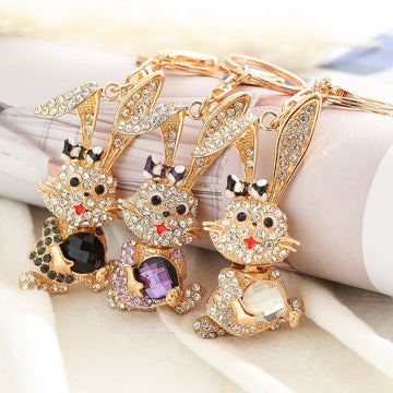 Rhinestone Rabbit Keychain Bow Crystal Gem Metal Charm