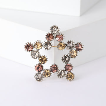 Open Five Point Crystal Star Brooch with Multicolor Stones