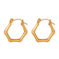 Bamboo Joint Hexagon Hoop Earrings Gold Steel Metal view 5