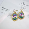 Gold Frame Floral Pearl Stud Drop Earrings Seven Styles view 11