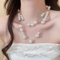 Long Irregular Pearl Style Beaded Necklace with Metal Settings view 3