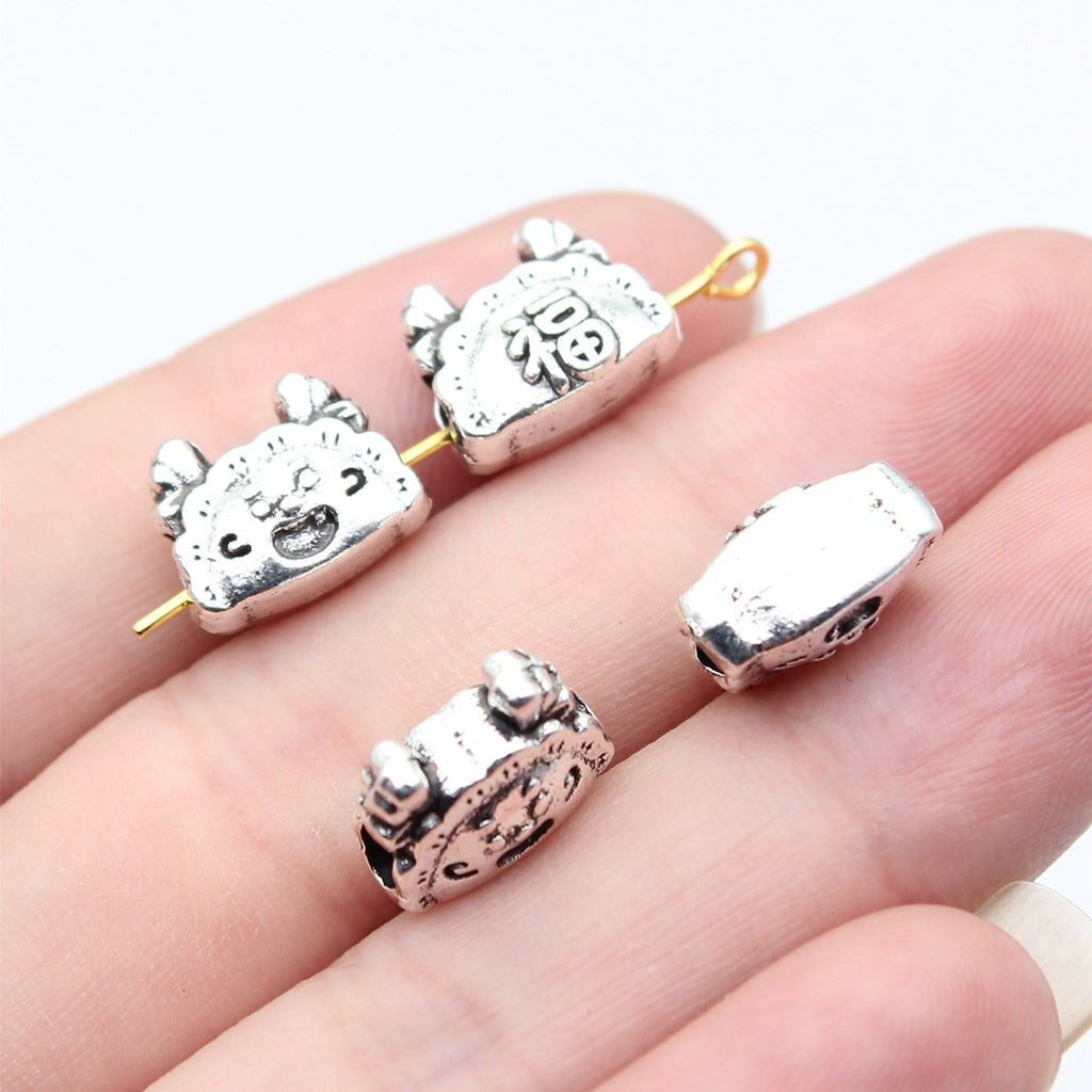 12x9.8x7.2mm 2.1g Antique Silver Zinc Alloy Chinese Dragon Head Through Hole Beads for DIY Bracelet Making