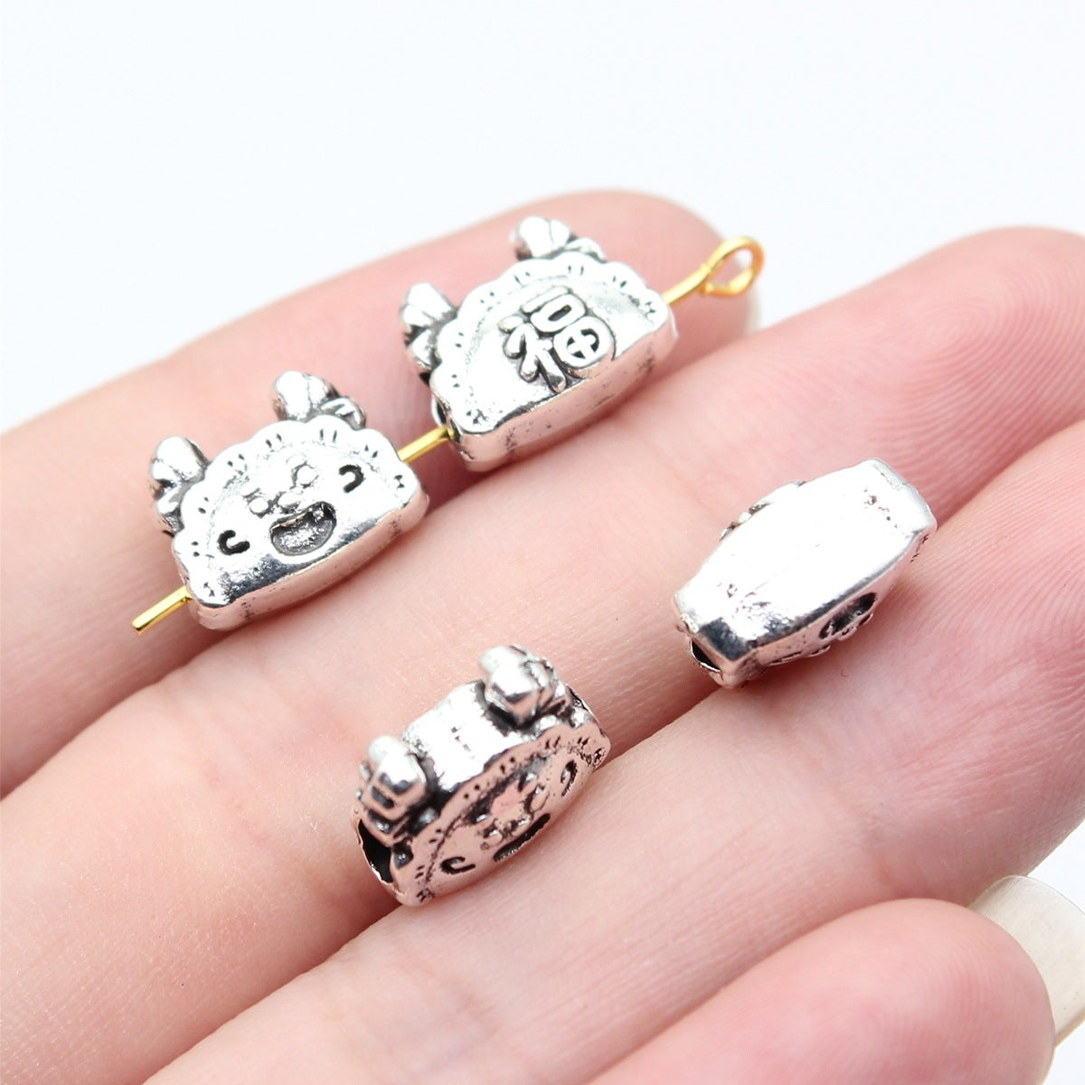12x9.8x7.2mm 2.1g Antique Silver Zinc Alloy Chinese Dragon Head Through Hole Beads for DIY Bracelet Making