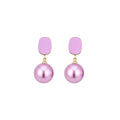 Pastel Square Stud Earrings With Large Round Pearl-Look Drops view 5