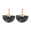Blue Green Shell Fan Hook Earrings with Gold Tone Tops view 5