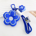 Padded Fabric Flower Charm Keychain With Bell And Cord Loop view 4