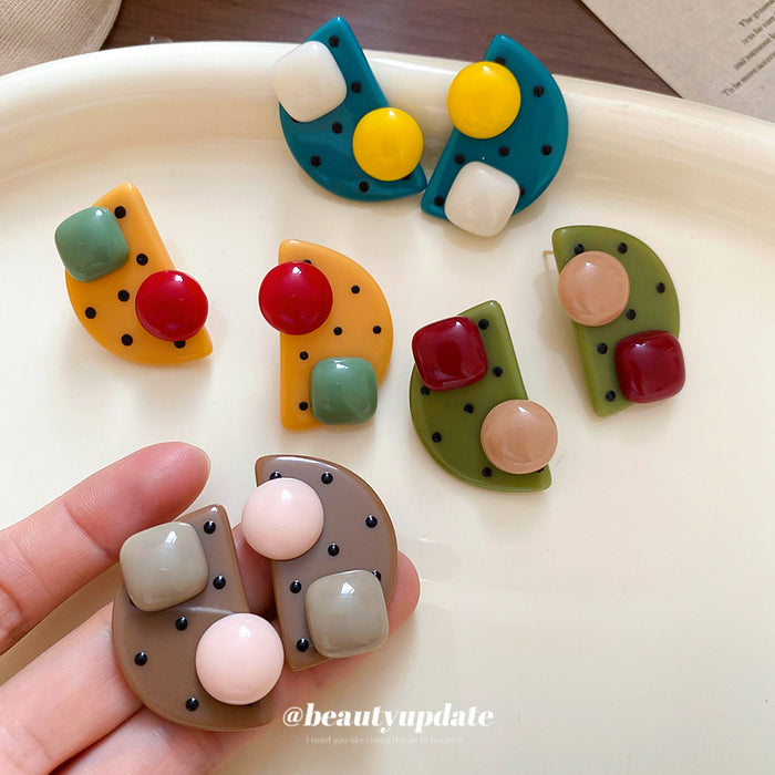Color Block Resin Geometric Statement Stud Earrings