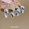 Blue Denim And Pearl Twisted Hoop Earrings Statement Jewelry view 1