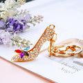 Crystal Floral High Heel Shoe Keychain with Gold Tone Hardware view 2