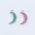 Gold Tone Crescent Moon Charms in Blue and Purple Enamel view 2