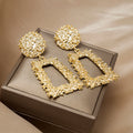 Gold and Silver Textured Round Trapezoid Dangle Earrings view 4