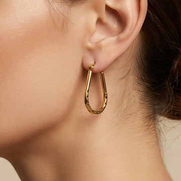 Textured U-Shaped Hoop Earrings Stainless Steel Metal