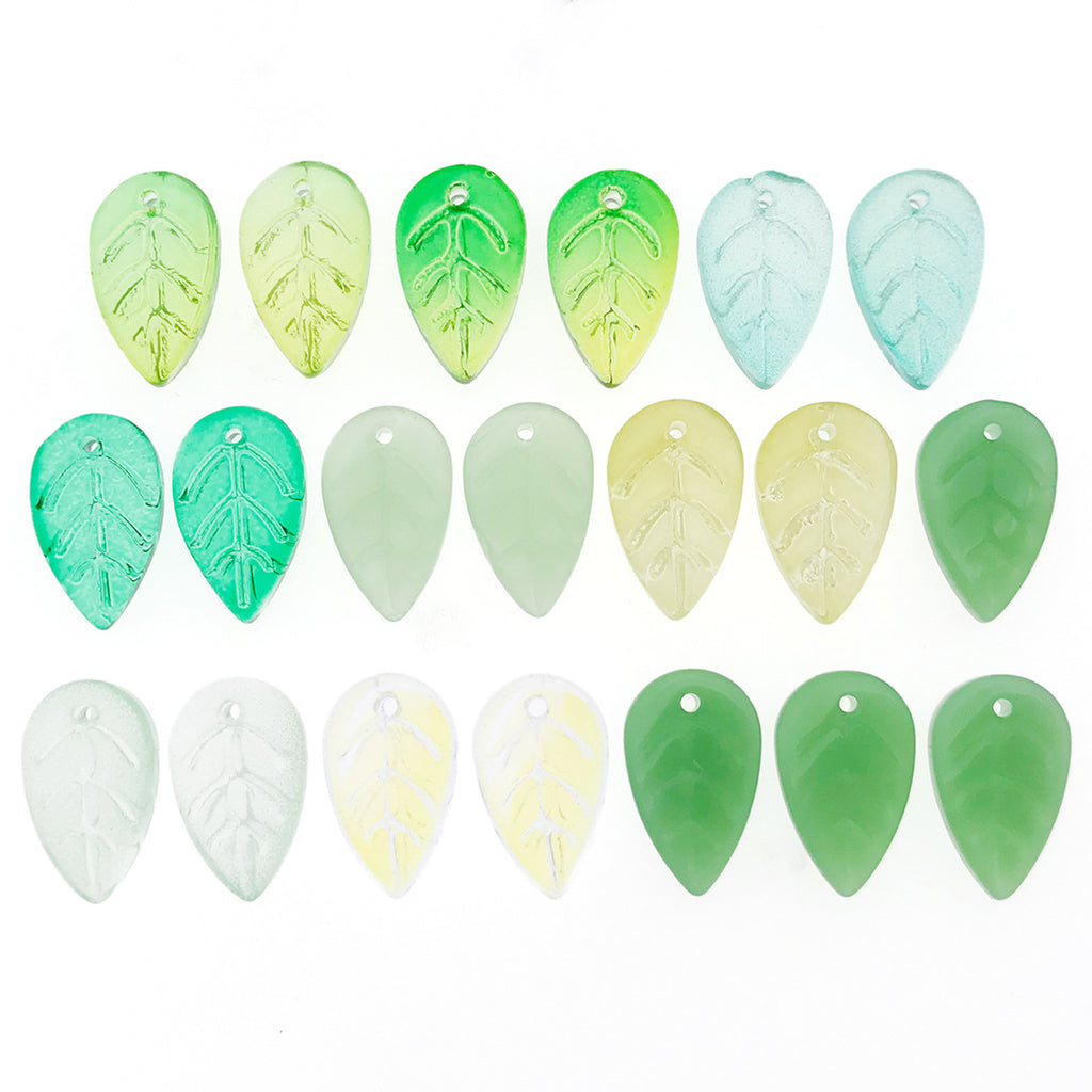 Vintage Green Glass Strawberry Leaf Charm Pendant for Hairpin, Necklace and Earrings