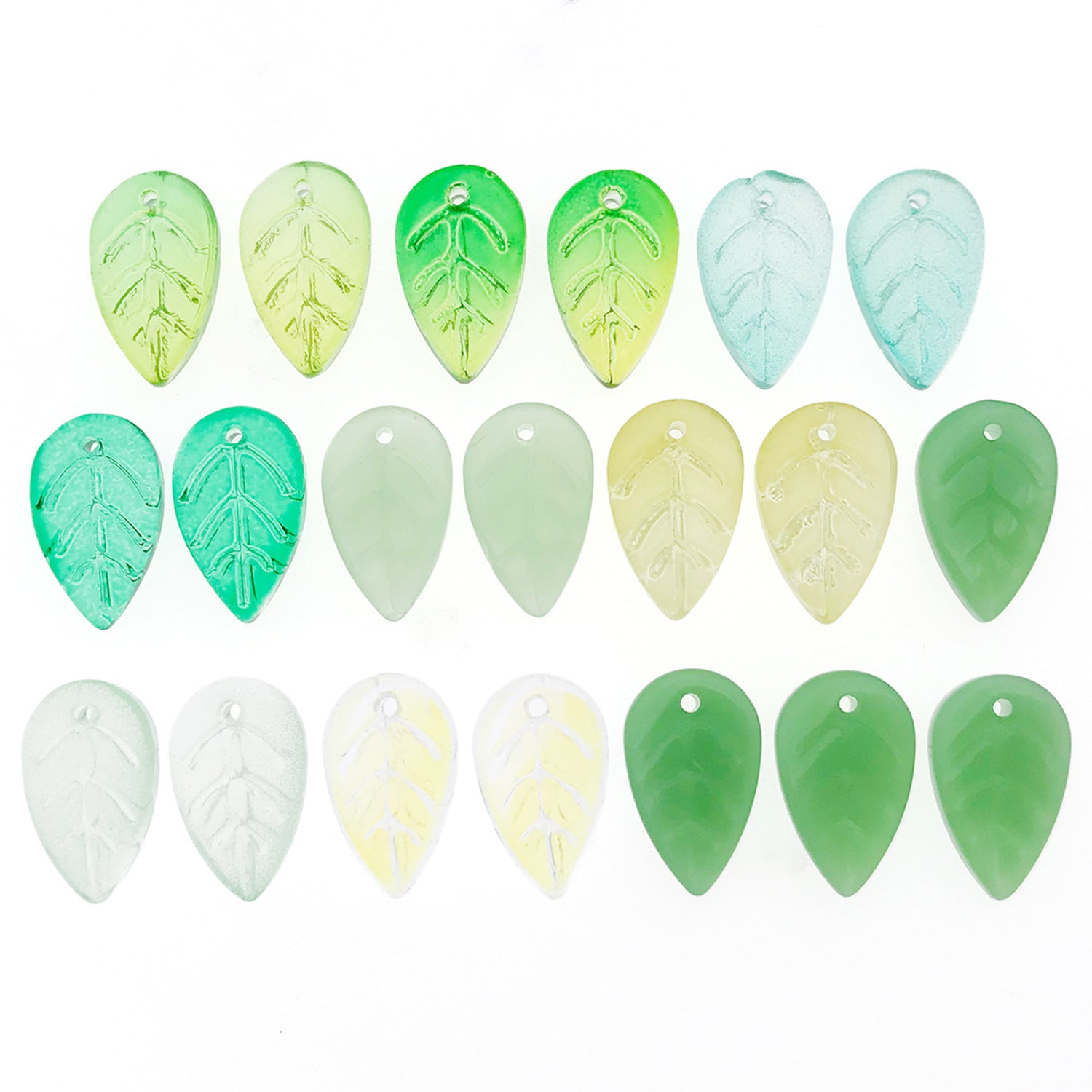 Vintage Green Glass Strawberry Leaf Charm Pendant for Hairpin, Necklace and Earrings