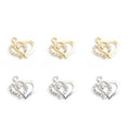 Double Heart Crystal Alloy Charm Pendants in Two Metal Tones view 1