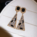 Black Crystal Geometric Triangle Drop Stud Earrings view 2