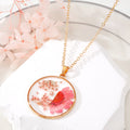 Gold Tone Round Resin Pressed Daisy Pendant Necklaces in Six Colors view 6