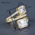 White Gold Yellow Dual Emerald Halo Bypass Ring Alloy view 4