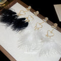 Crystal Heart Long Drop Earrings With Black Or White Feathers view 2