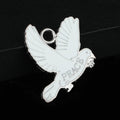 White Enamel Dove Charm Pendant Engraved Peace Silver And Gold Tone view 2