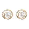 Gold Spiral Pearl White Enamel Clear CZ Stud Earrings view 5
