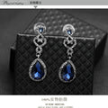 Silver Tone Crystal Teardrop Halo Crystal Two Designs Metal Dangle Earrings view 3