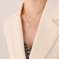 White Shell Crescent Moon Pendant Necklace Clear Zircon Accent view 7