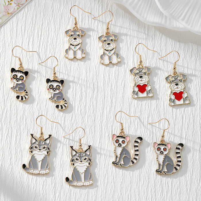 Gold Tone Enamel Lynx, Schnauzer and Lemur Drop Earrings in Five Designs