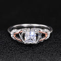 Two Tone Silver Rose Gold Princess Cut Clear Stone Ring Sizes 6-10 view 2