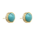 Gold Round Turquoise Cabochon Stud Earrings Side Crystal Band view 5