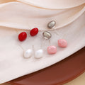 White Red and Silver Irregular Bean Shaped Stud Earrings view 1