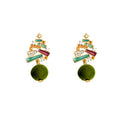 Christmas Tree Drop Earrings Multicolor Enamel Green Pom view 5