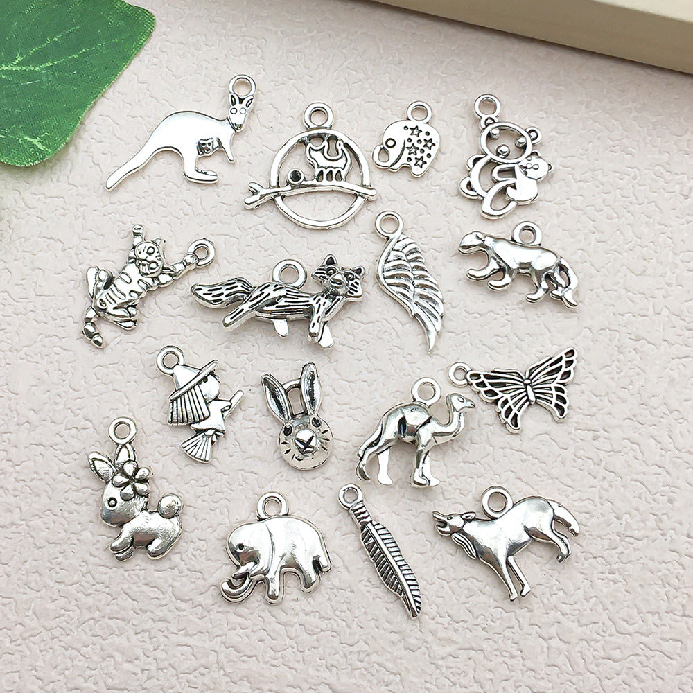 Antique Silver Zinc Alloy Elephant Cat Dog Charm Pendants for DIY Bracelet Keychain Jewelry