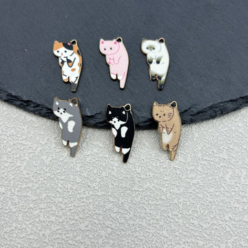 Enamel Alloy Cartoon Cat Charm Pendant Gold-Tone Six Colors