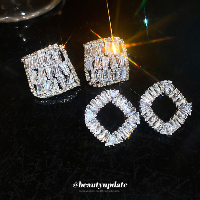 Geometric Crystal Stud Earrings in Square and Open Diamond Shapes