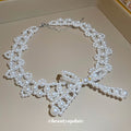 Silver Tone Crystal Bow Statement Necklace Decorative Jewelry view 2