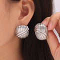 Multi-Line Geometric Oval Stud Earrings Gold Steel Titanium view 3